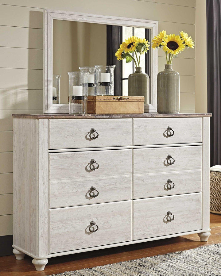 Willowton Dresser and Mirror B267B1 Whitewash Casual Master Bed Cases By AFI - sofafair.com