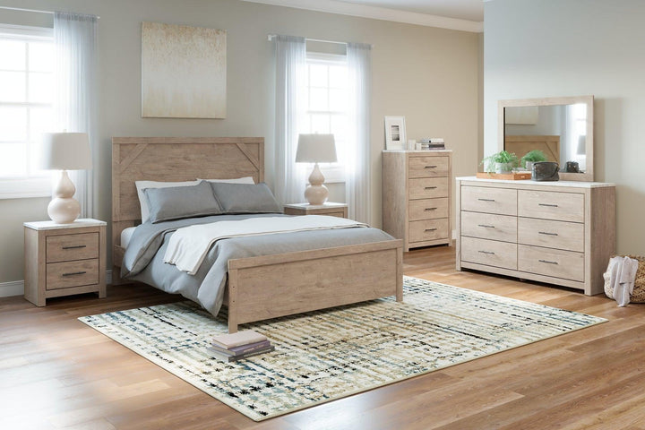 Senniberg Queen Panel Bed, Dresser, Mirror, Chest and 2 Nightstands B1191B10 Light Brown/White Casual Bedroom Package By AFI - sofafair.com