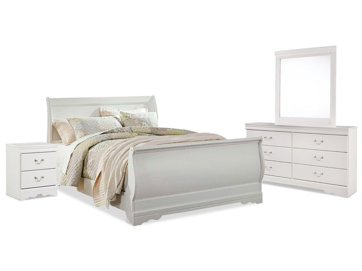 Anarasia Queen Sleigh Bed, Dresser, Mirror and Nightstand B129B9 White Traditional Bedroom Package By AFI - sofafair.com