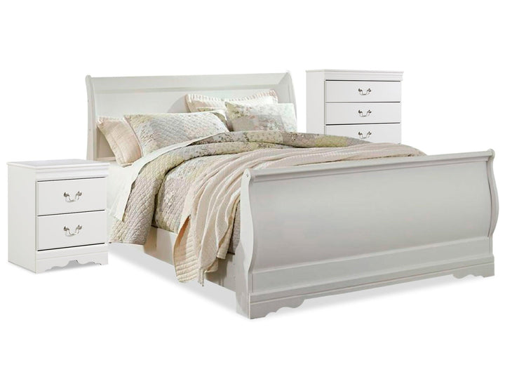 Anarasia Queen Sleigh Bed with Chest of Drawers and Nightstand B129B12 White Traditional Bedroom Package By AFI - sofafair.com