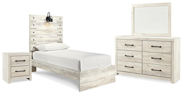 Cambeck Twin Panel Bed, Dresser, Mirror and Nightstand B192B53 Whitewash Casual Bedroom Package By AFI - sofafair.com
