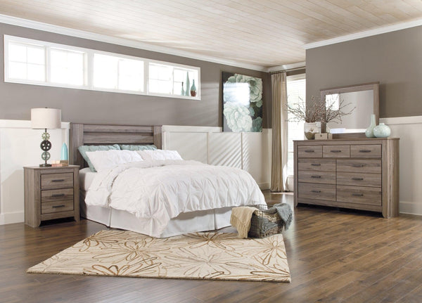 Zelen Queen Panel Headboard Bed with Mirrored Dresser and Nightstand B248B7 Warm Gray Casual Bedroom Package By AFI - sofafair.com