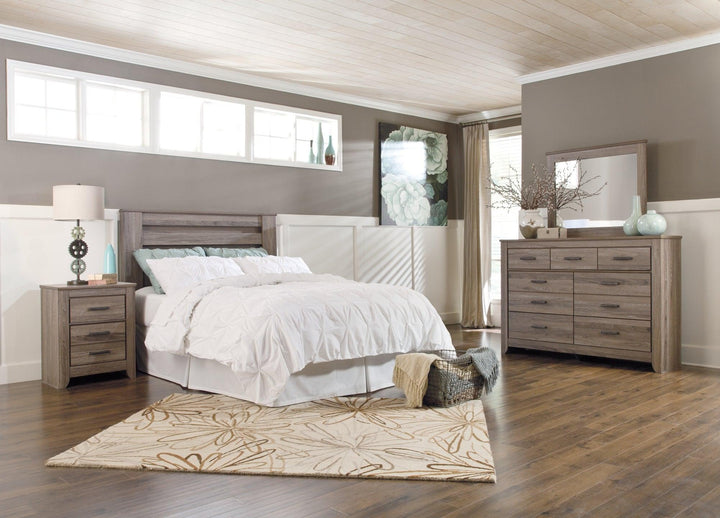 Zelen Queen Panel Headboard Bed with Mirrored Dresser and Nightstand B248B7 Warm Gray Casual Bedroom Package By AFI - sofafair.com