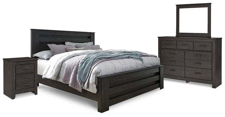 Brinxton King Panel Bed, Dresser, Mirror and Nightstand B249B8 Charcoal Casual Bedroom Package By AFI - sofafair.com