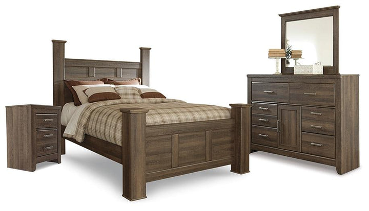 Juararo Queen Poster Bed with Mirrored Dresser and Nightstand B251B22 Dark Brown Casual Bedroom Package By AFI - sofafair.com