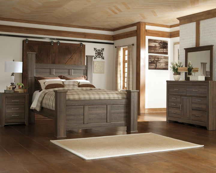 Juararo Queen Poster Bed with Mirrored Dresser and Nightstand B251B22 Dark Brown Casual Bedroom Package By AFI - sofafair.com