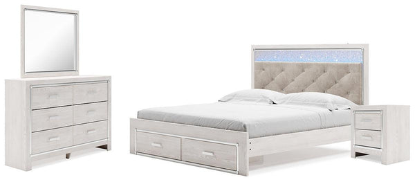 Altyra King Upholstered Panel Storage Bed, Dresser, Mirror and Nightstand B2640B32 White Contemporary Bedroom Package By AFI - sofafair.com