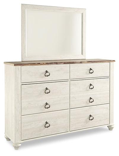 Willowton Queen Panel Bed, Dresser, Mirror, Chest and 2 Nightstands B267B34 Whitewash Casual Bedroom Package By AFI - sofafair.com