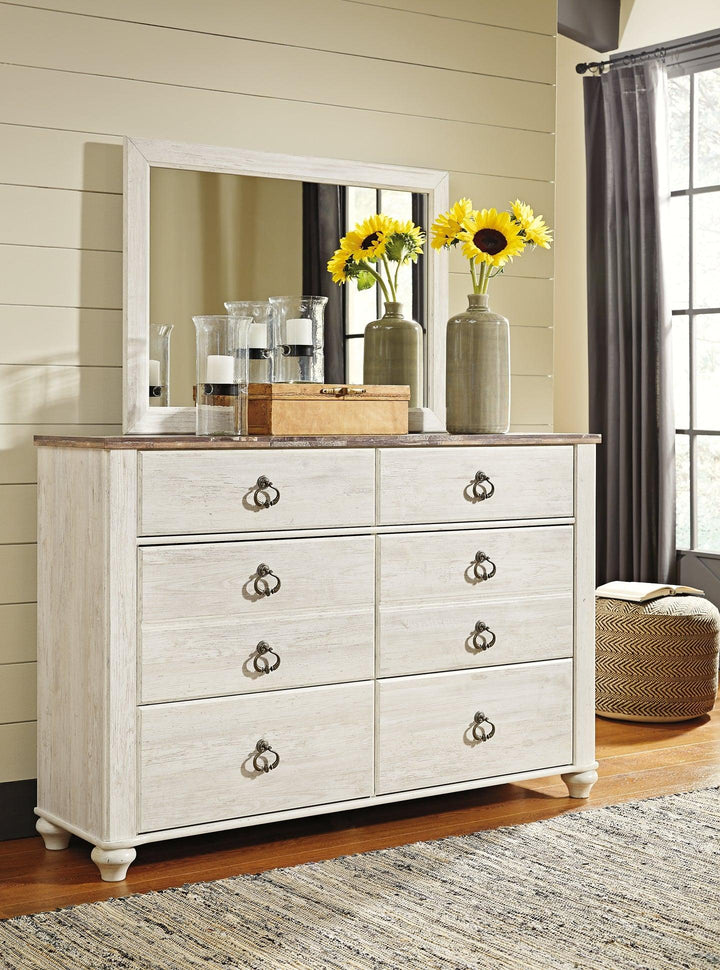 Willowton Queen Panel Bed, Dresser, Mirror, Chest and 2 Nightstands B267B34 Whitewash Casual Bedroom Package By AFI - sofafair.com