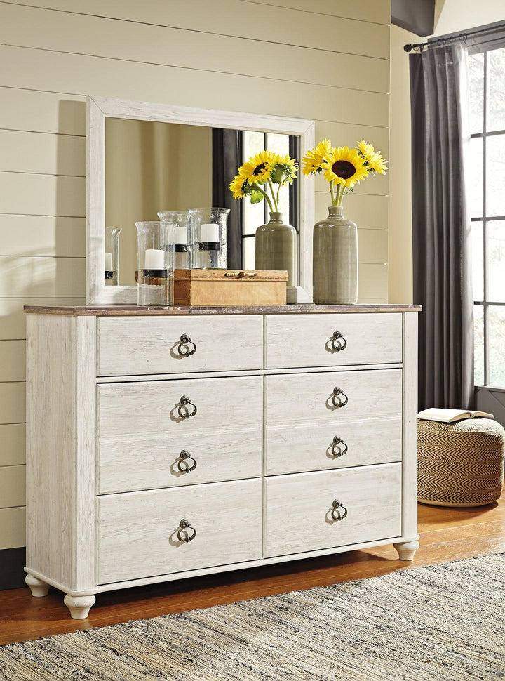 Willowton Queen Panel Bed, Dresser, Mirror and 2 Nightstands B267B35 Whitewash Casual Bedroom Package By AFI - sofafair.com
