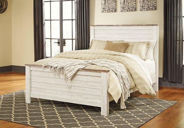Willowton Queen Panel Bed, Dresser, Mirror, Chest and 2 Nightstands B267B34 Whitewash Casual Bedroom Package By AFI - sofafair.com