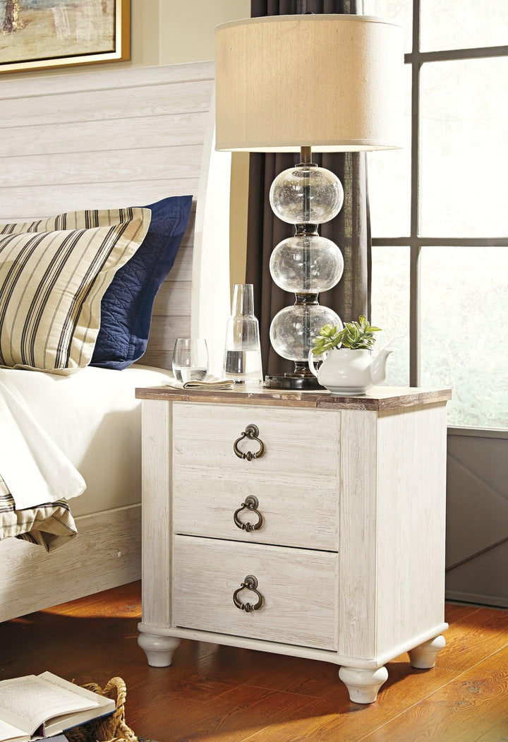 Willowton Queen Panel Bed, Dresser, Mirror and 2 Nightstands B267B35 Whitewash Casual Bedroom Package By AFI - sofafair.com