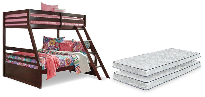 Halanton Twin over Full Bunk Bed with Mattresses B328B4 Dark Brown Contemporary Bedroom Package By AFI - sofafair.com