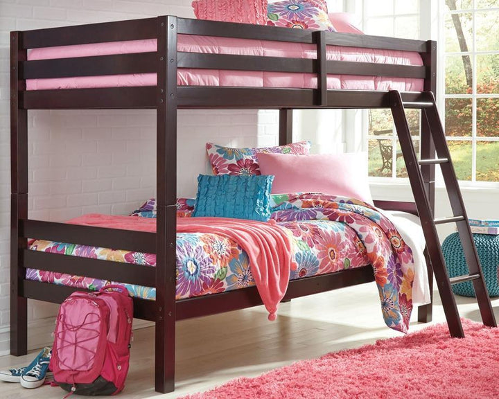 Halanton Twin over Twin Bunk Bed with Ladder B328-59 Dark Brown Contemporary Youth Beds By AFI - sofafair.com