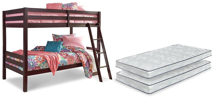Halanton Twin over Twin Bunk Bed with Mattresses B328B5 Dark Brown Contemporary Bedroom Package By AFI - sofafair.com