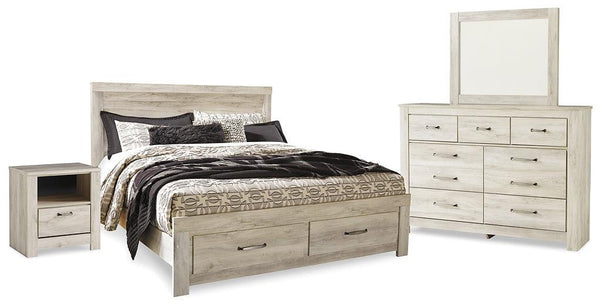 Bellaby King Panel Storage Bed, Dresser, Mirror and Nightstand B331B12 Whitewash Casual Bedroom Package By AFI - sofafair.com