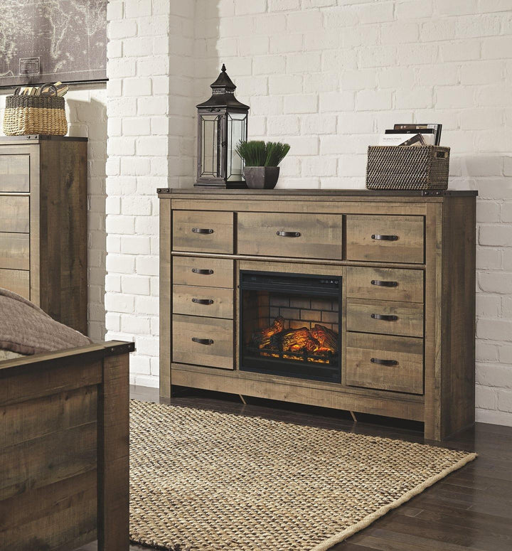Trinell Dresser with Electric Fireplace B446B49 Brown Casual Master Bed Cases By AFI - sofafair.com