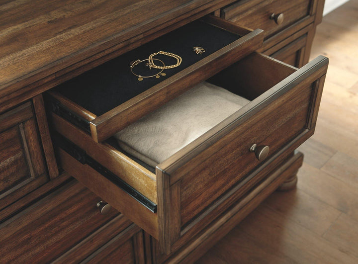 Flynnter Dresser and Mirror B719B1 Medium Brown Casual Master Bed Cases By AFI - sofafair.com