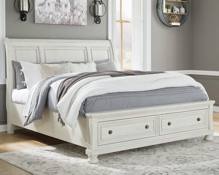 Robbinsdale King Sleigh Bed with Storage B742B8 Antique White Casual Master Beds By AFI - sofafair.com