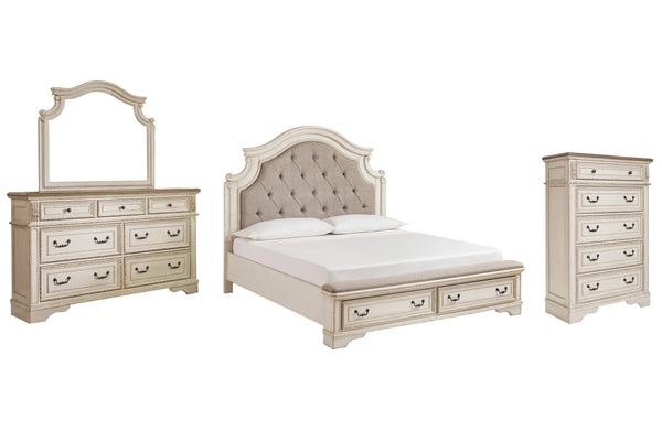 Realyn California King Upholstered Bed, Dresser, Mirror and Chest B743B25 Chipped White Casual Youth Beds By AFI - sofafair.com