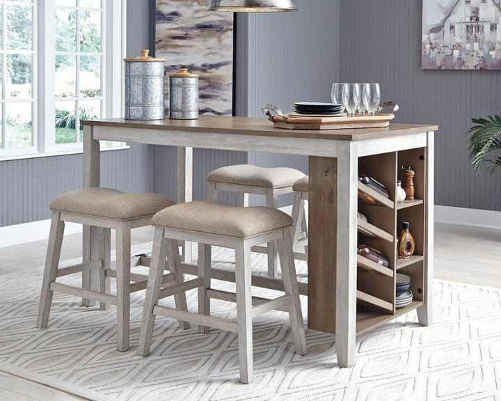 Skempton Counter Height Dining Table and 4 Barstools D394D3 White/Light Brown Casual Dining Package By AFI - sofafair.com