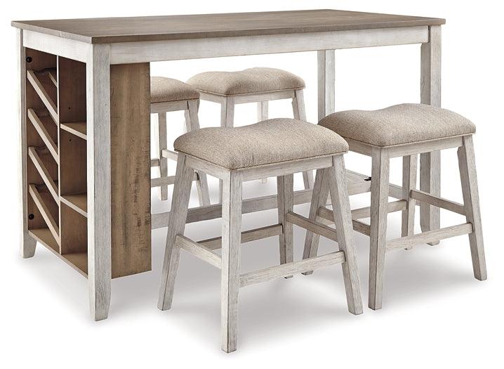 Skempton Counter Height Dining Table and 4 Barstools D394D3 White/Light Brown Casual Dining Package By AFI - sofafair.com