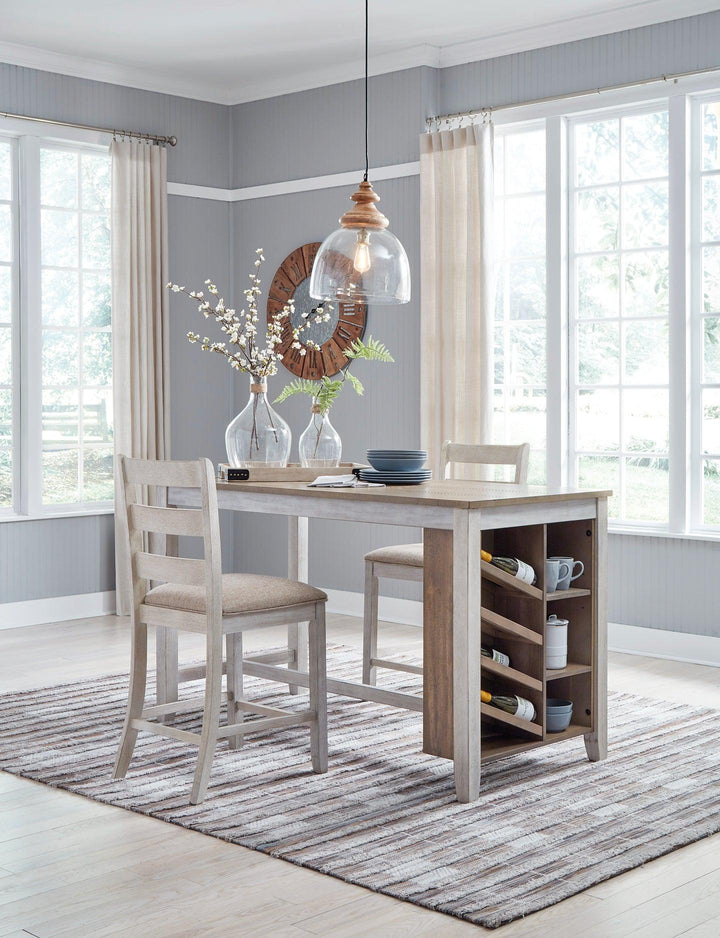 Skempton Counter Height Dining Table and 2 Barstools D394D6 White/Light Brown Casual Dining Package By AFI - sofafair.com