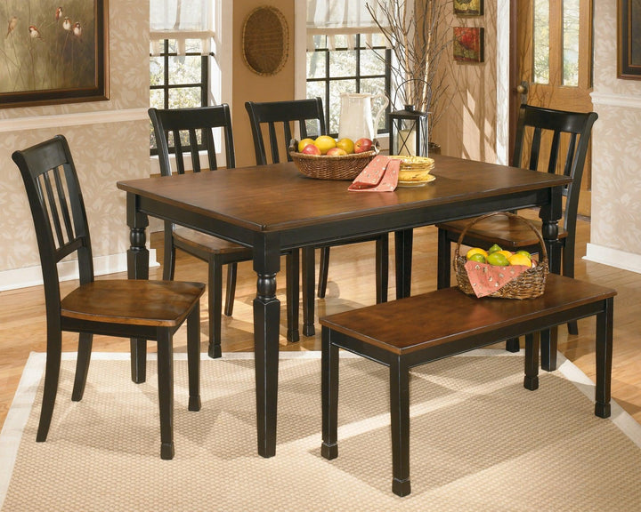 Owingsville Dining Table and 4 Chairs and Bench D580D10 Black/Brown Casual Dining Package By AFI - sofafair.com