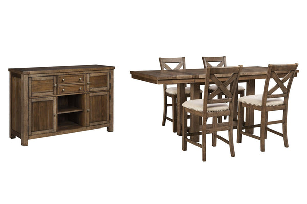 Moriville Counter Height Dining Table, 4 Barstools and Server D631D8 Grayish Brown Casual Dining Package By AFI - sofafair.com