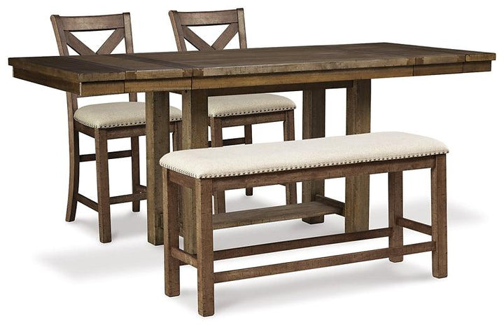 Moriville Counter Height Dining Table and 2 Barstools and Bench D631D9 Beige Casual Dining Package By AFI - sofafair.com
