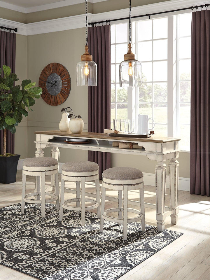 Realyn Counter Height Dining Table and 3 Barstools D743D6 Chipped White Casual Dining Package By AFI - sofafair.com