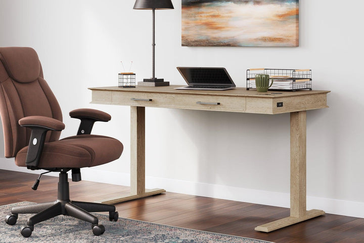 Elmferd 53 Adjustable Height Desk H302-29 Light Brown Contemporary Home Office Cases By AFI - sofafair.com