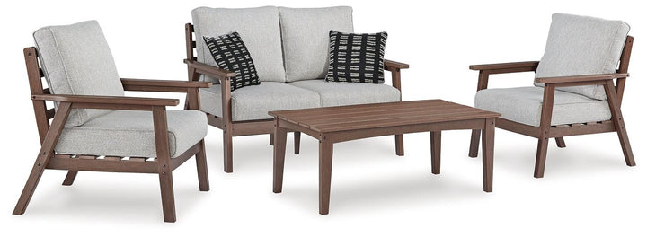 Emmeline Outdoor Loveseat, 2 Lounge Chairs and Coffee Table P420P1 Brown Casual Outdoor Package By AFI - sofafair.com