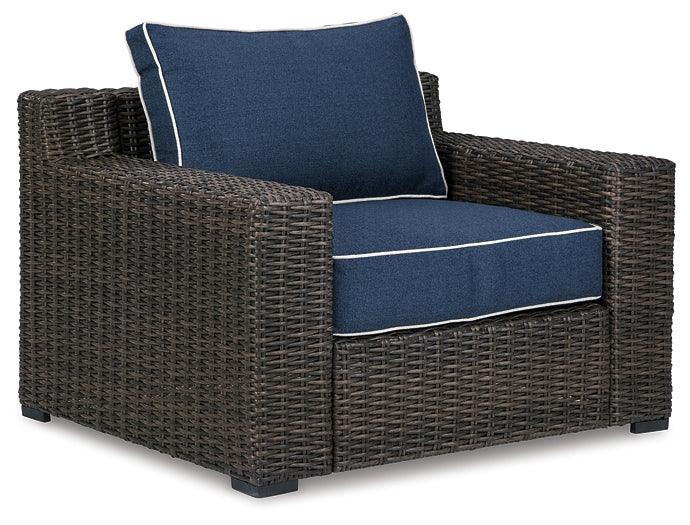 Grasson Lane Outdoor Sofa, 2 Lounge Chairs and Coffee Table P783P2 Brown/Blue Contemporary Outdoor Package By AFI - sofafair.com