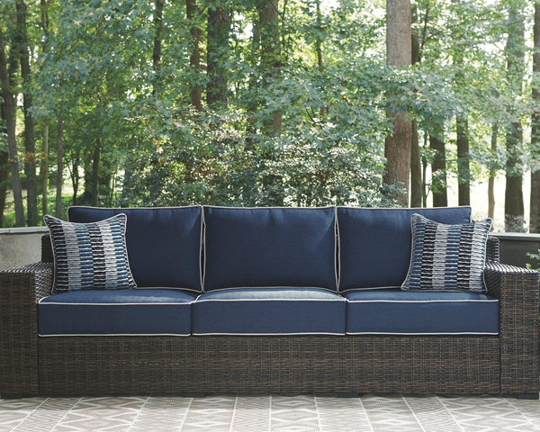 Grasson Lane Sofa with Cushion P783-838 Brown/Blue Contemporary Outdoor Chat Sets By AFI - sofafair.com