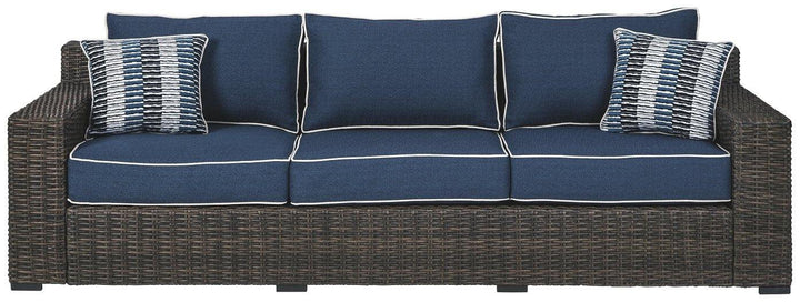 Grasson Lane Sofa with Cushion P783-838 Brown/Blue Contemporary Outdoor Chat Sets By AFI - sofafair.com