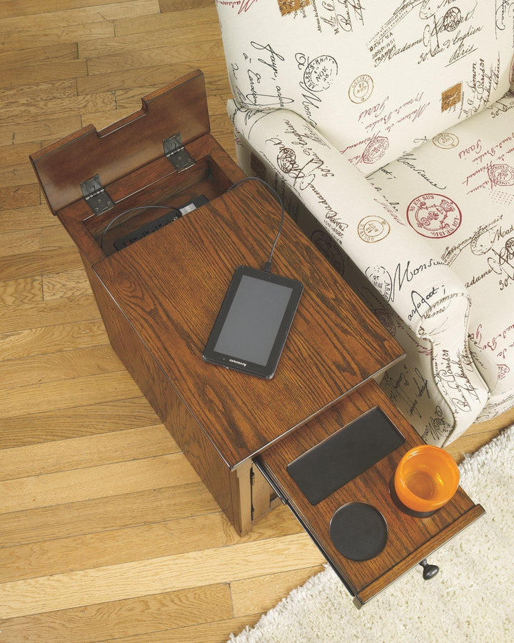 Laflorn Chairside End Table with USB Ports Outlets T127-699 Brown Contemporary Motion Occasionals By AFI - sofafair.com