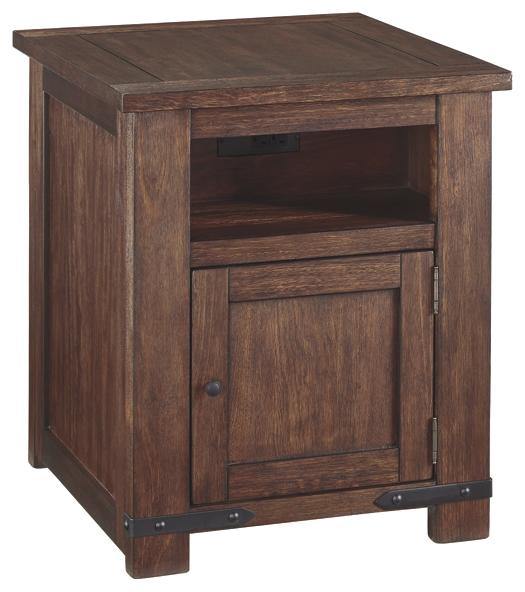 Budmore End Table with USB Ports Outlets T372-3 Brown Casual Stationary Occasionals By AFI - sofafair.com