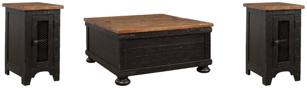 Valebeck Coffee Table and 2 Chairside End Tables T468T1 Black/Brown Casual Occasional Table Package By AFI - sofafair.com