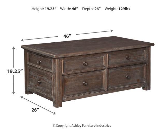Wyndahl Coffee Table with Lift Top T648-20 Rustic Brown Casual Stationary Occasionals By AFI - sofafair.com