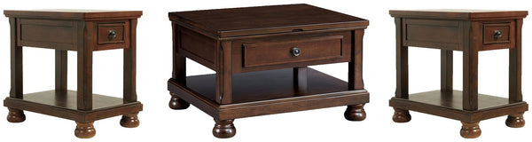 Porter Coffee Table and 2 Chairside End Tables T697T2 Rustic Brown Casual Occasional Table Package By AFI - sofafair.com