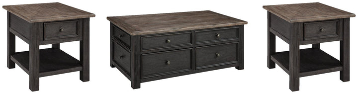 Tyler Creek Coffee Table and 2 End Tables T736T2 Grayish Brown/Black Casual Occasional Table Package By AFI - sofafair.com