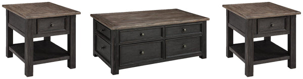 Tyler Creek Coffee Table and 2 End Tables T736T2 Grayish Brown/Black Casual Occasional Table Package By AFI - sofafair.com