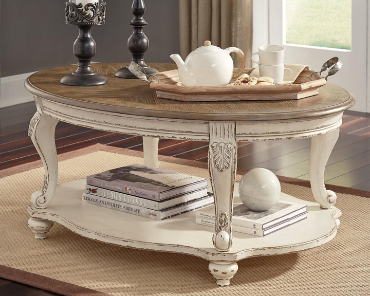 Realyn Coffee Table and 2 End Tables T743T1 White/Brown Casual Occasional Table Package By AFI - sofafair.com