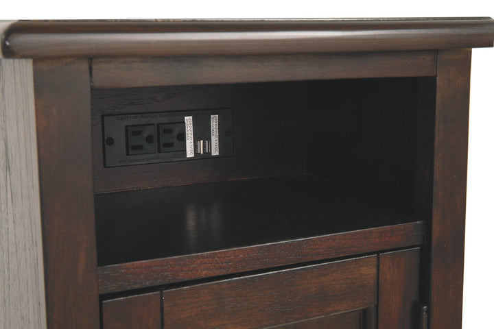 Barilanni Chairside End Table with USB Ports Outlets T934-7 Dark Brown Casual Stationary Occasionals By AFI - sofafair.com