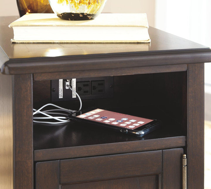 Barilanni Chairside End Table with USB Ports Outlets T934-7 Dark Brown Casual Stationary Occasionals By AFI - sofafair.com