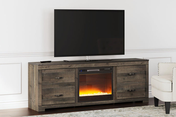 Trinell TV Stand with Electric Fireplace W446W12 Brown Casual Console TV Stands By AFI - sofafair.com