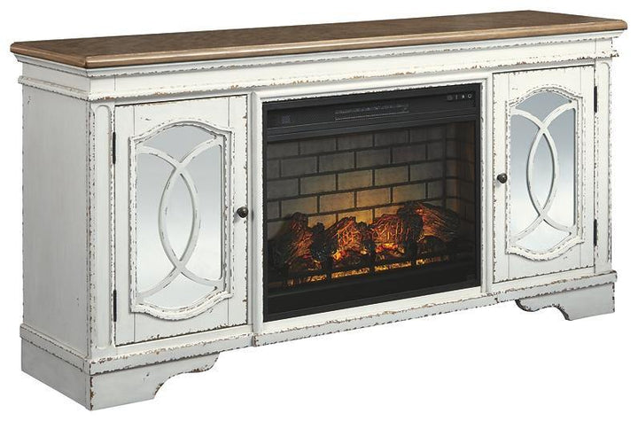 Realyn 74 TV Stand with Electric Fireplace W743W2 Chipped White Casual Console TV Stands By AFI - sofafair.com