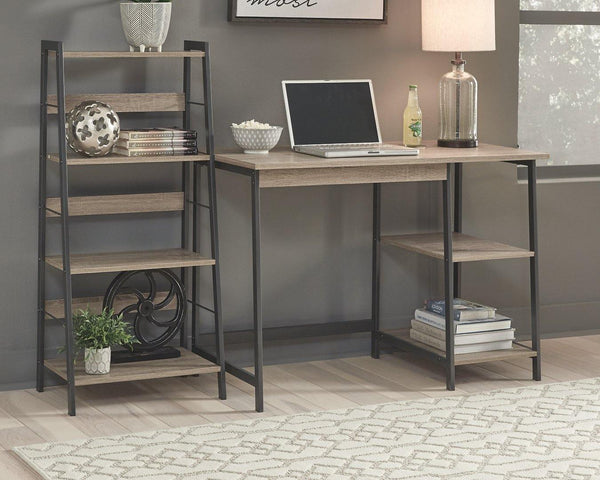 Soho Home Office Desk and Shelf Z1411838 Light Brown/Gunmetal Casual Desks By AFI - sofafair.com