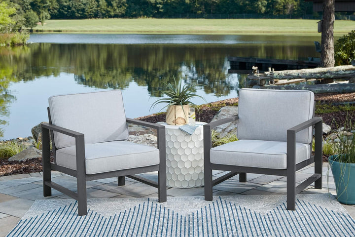 Fynnegan Lounge Chair with Cushion (Set of 2) P349-821 Black/Gray Casual Outdoor Seating By Ashley - sofafair.com